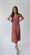 The Dennis Dotted Button-Up Midi Dress in Rust