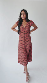 The Dennis Dotted Button-Up Midi Dress in Rust