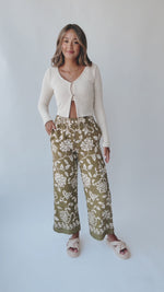 The Cormier Floral Pant in Moss Green