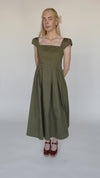 The Whitmire Ruffle Sleeve Midi Dress in Olive