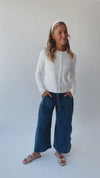 The Arianna Ribbed Button-Up Blouse in White