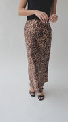 The Zanzibar Satin Midi Skirt in Leopard