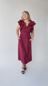 The Anya Plaid Tie Detail Midi Dress in Red Multi