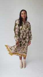 The Lia Floral Midi Dress in Olive