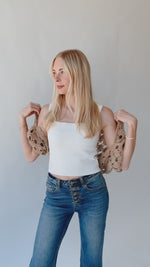 The Borlik Open Crochet Cropped Cardigan in Stone