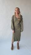 The Sturgill Floral Sleeve Sweater Dress in Olive