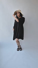 The Marlene Textured Dolman Sleeve Dress in Black