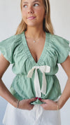 The Zola Tie Bubble Blouse in Shamrock Green