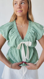 The Zola Tie Bubble Blouse in Shamrock Green
