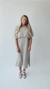 The Andra Tie Detail Midi Dress in Taupe