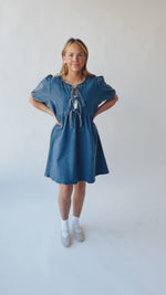 The Etterman Denim Tie Detail Dress in Dark Blue