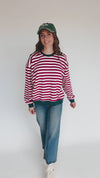 The Namara Striped Long Sleeve Tee in Magenta