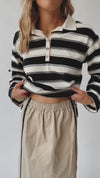 The Rosalie Striped Polo Blouse in Black Stripe