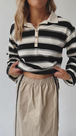 The Rosalie Striped Polo Blouse in Black Stripe