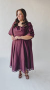 The Gustafson Bubble Sleeve Midi Dress in Plum