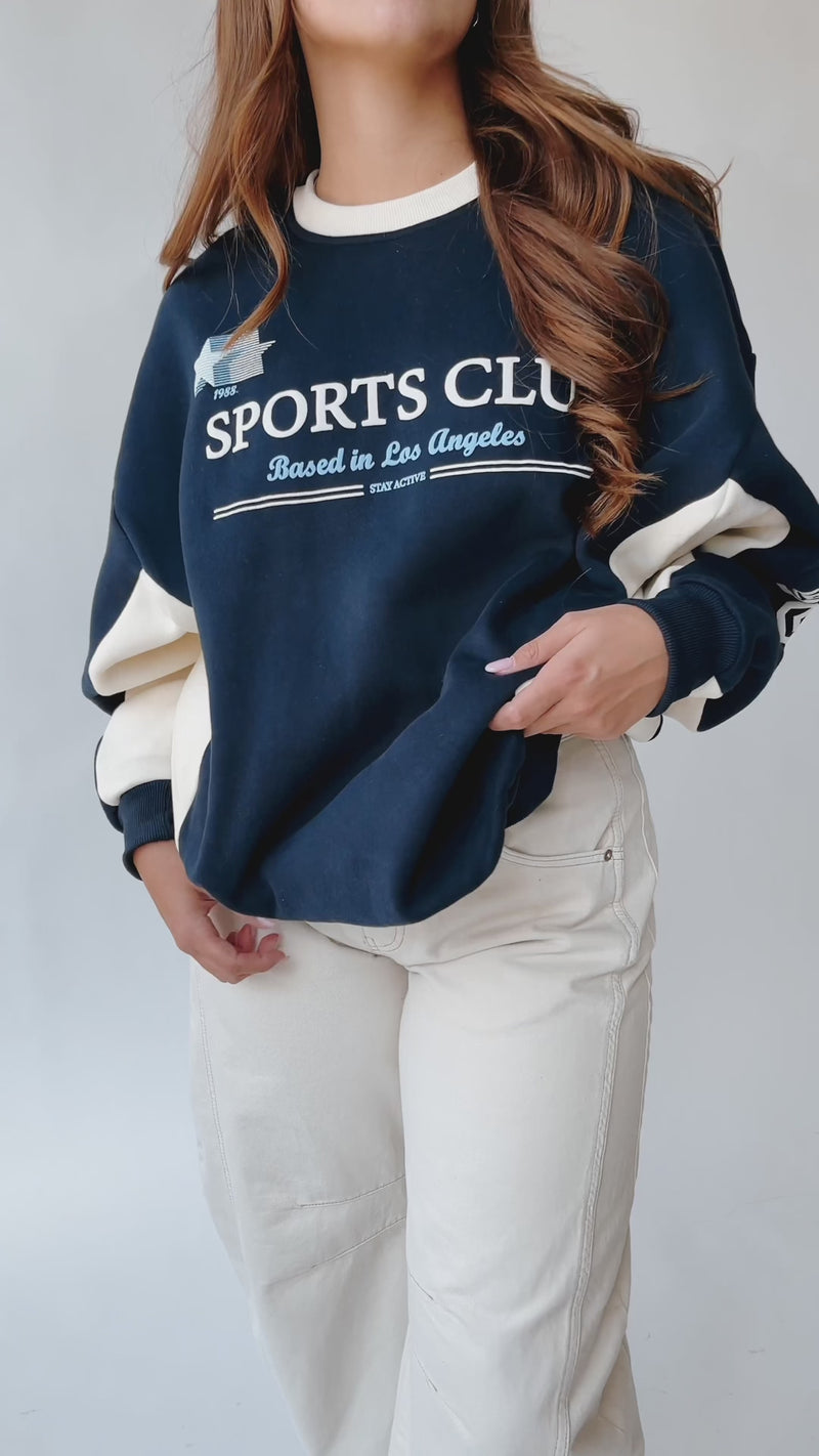 The Sports Club Graphic Pullover in Navy + Cream – Piper & Scoot