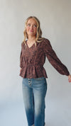 The Elcina Patterned V-Neck Blouse in Mahogany Multi