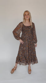 The Rosenbaum Smocked Floral Midi Dress in Charcoal