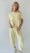 The Andy Washed Short Sleeve + Pleated Pant Set in Butter Yellow