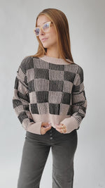 The Shyla Checkered Sweater in Beige + Black