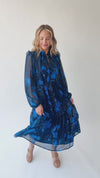 The Kristen Floral Midi Dress in Navy + Blue