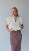 The Gregson Woven Ruffle Blouse in Oatmeal