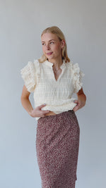 The Gregson Woven Ruffle Blouse in Oatmeal