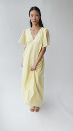 The Harston Flutter Sleeve Maxi Dress in Lemon