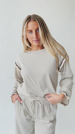 The Lucy Long Sleeve Striped Blouse in Cream + Brown