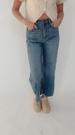 The Kayla High Rise Wide Leg Raw Hem Jean in Blue Jay