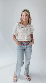 The Seward Eyelet Sleeve Blouse in Sand