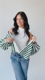 The Osuna Striped Button-Up Blouse in Hunter Green