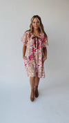 The Brinson Puff Sleeve Floral Dress in Pink + Taupe