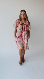 The Brinson Puff Sleeve Floral Dress in Pink + Taupe