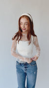 The Kerr Mock Neck Lace Blouse in Cream