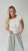 The Lyra Ribbed Button-Up Blouse in Ivory