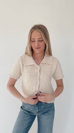 The Haddock Cropped Textured Cardigan in Cream