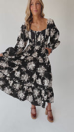 The Marium Tiered Floral Midi Dress in Black