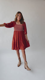 The Gorris Embroidered Peasant Dress in Rust