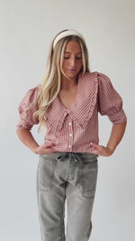 The Bowie Collared Blouse in Grapefruit Plaid