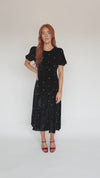 The Kesti Embroidered Midi Dress in Black Velour