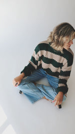 The Indio Striped Crew Knit Sweater in Hunter Green