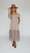 The Hollberg Crochet Hemmed Midi Dress in Stone