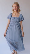 The Dorny Pleated Maxi Dress in Misty Blue