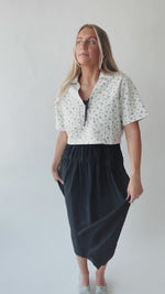 The Joplin Pocket Detail Blouse in White + Blue Floral