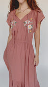 The Ratliff Flutter Sleeve Midi Dress in Dried Rose