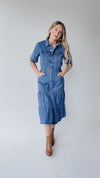 The Devoto Tiered Midi Dress in Washed Denim