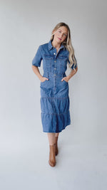 The Devoto Tiered Midi Dress in Washed Denim