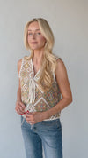 The Nordone Jacquard Front Tie Vest in Yellow Multi