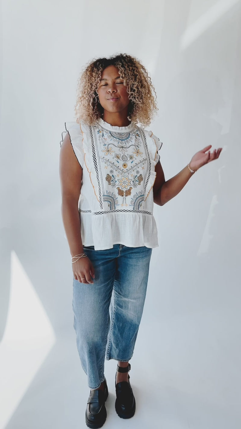 The Kimmell Embroidered Blouse in White